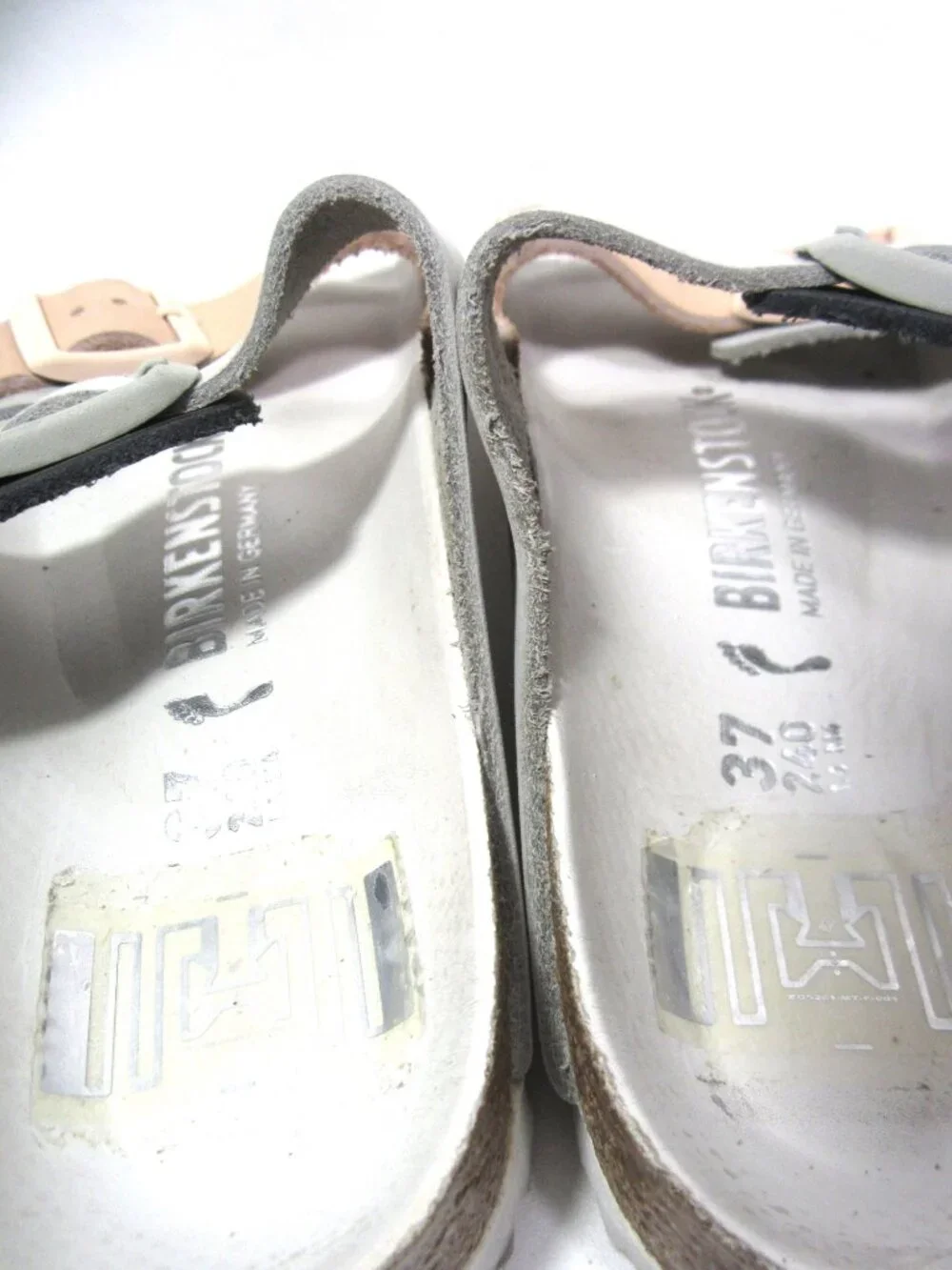 Birkenstock Arizona Split EUC Womens 6 37 Gray Beige Black Mineral Light Rose